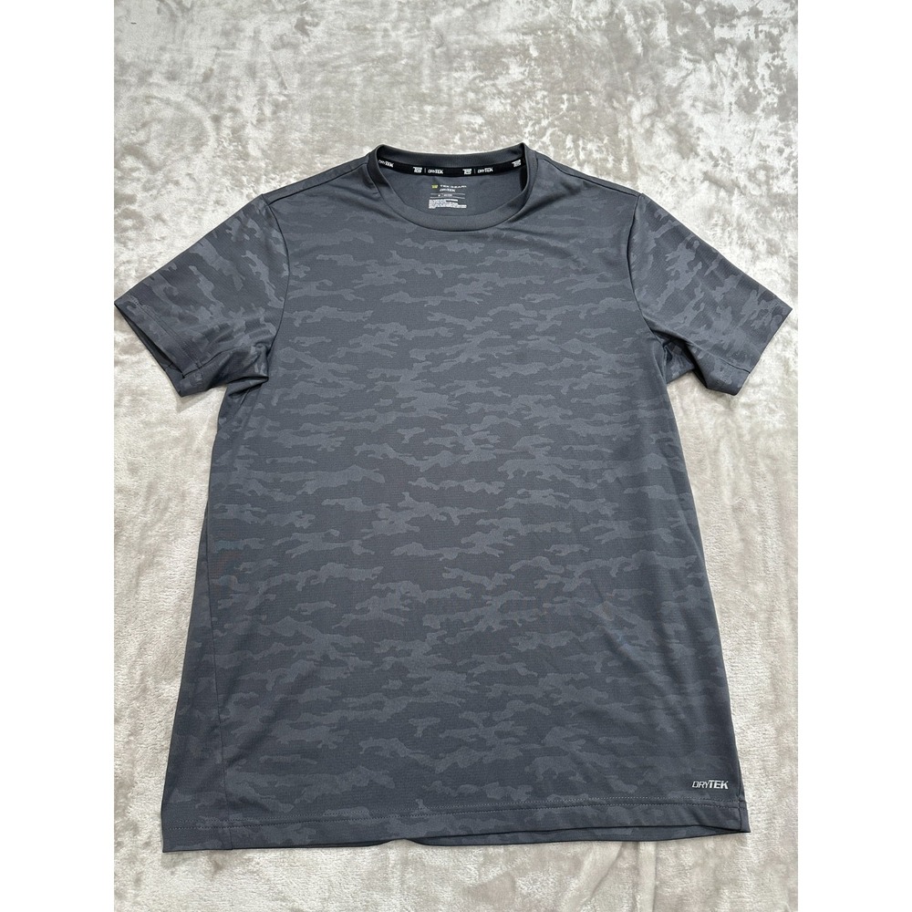 Tek Gear DryTek T-Shirt Mens Size Medium Gray‎ Camo Print Short Sleeve Crew EUC